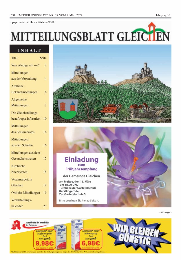 Mitteilungsblatt Gleichen Titelblatt 05/2024