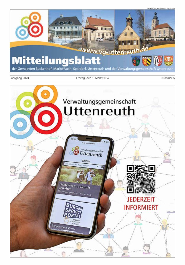 Mitteilungsblatt der Verwaltungsgemeinschaft Uttenreuth Titelblatt 05/2024