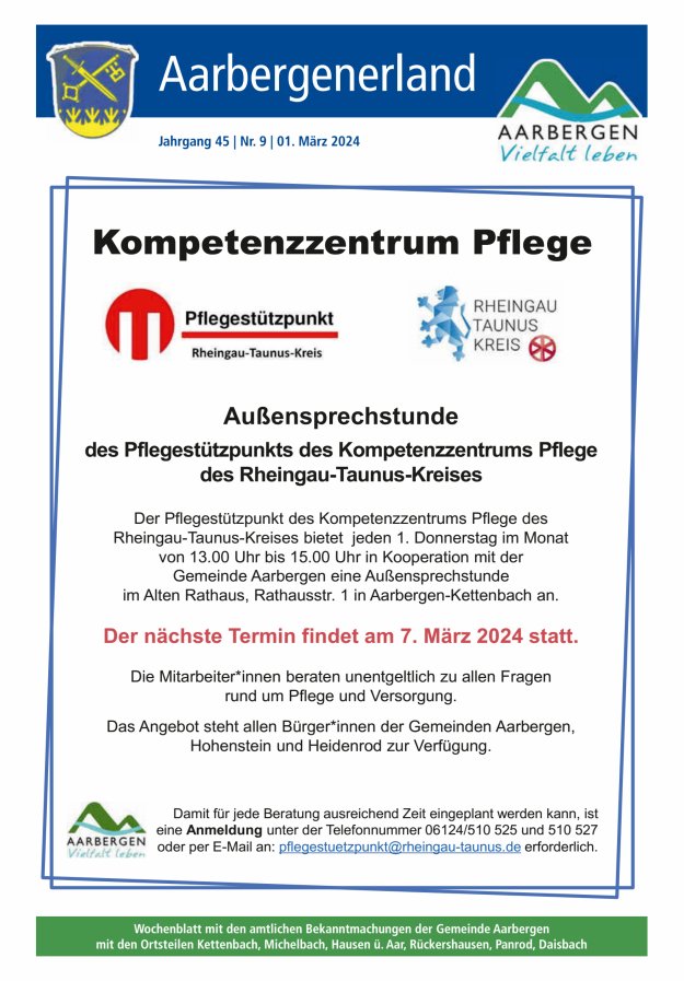Aarbergenerland - Wochenblatt mit den amtlichen Bekanntmachungen Titelblatt 09/2024