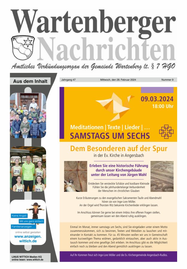 Wartenberger Nachrichten Titelblatt 09/2024