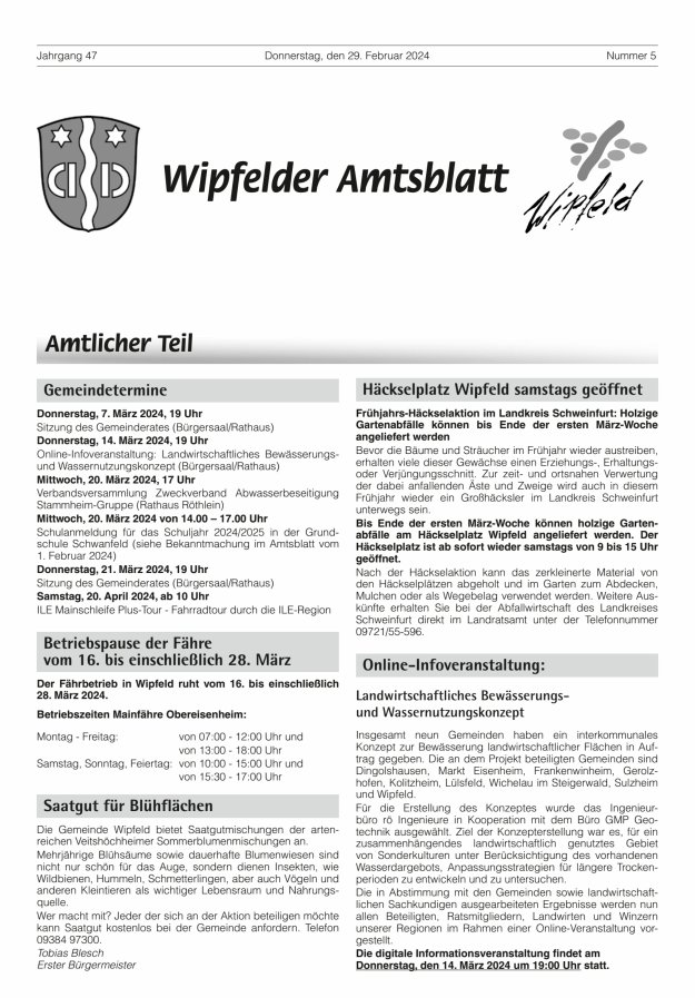 Wipfelder Amtsblatt Titelblatt 05/2024