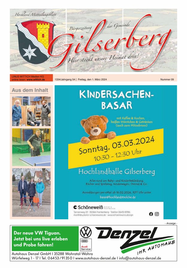 Hochland Mitteilungsblatt Gilserberg Titelblatt 09/2024