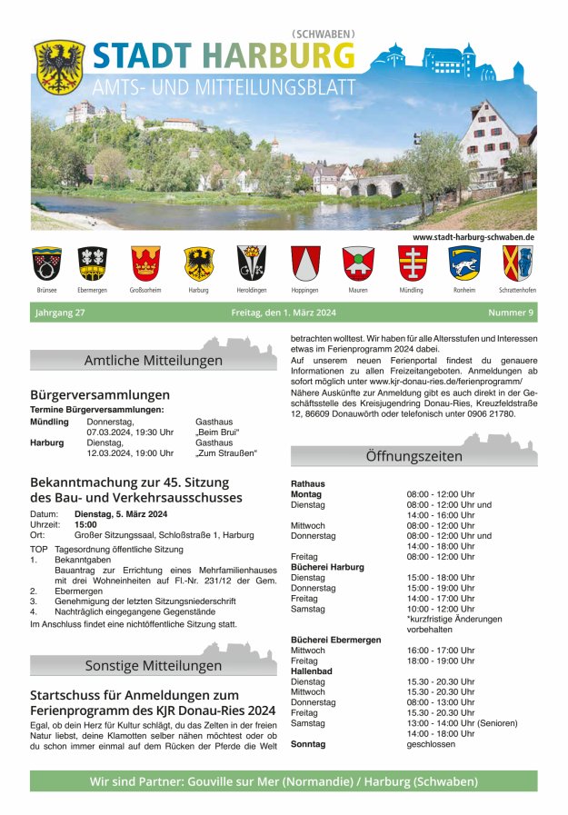 Amts- und Mitteilungsblatt der Stadt Harburg Titelblatt 09/2024