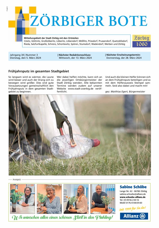 Zörbiger Bote – Mitteilungsblatt der Stadt Zörbig mit den Ortsteilen Titelblatt 03/2024
