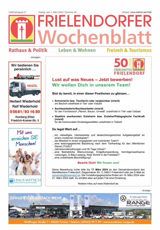 Frielendorfer Wochenblatt Titelblatt 09/2024