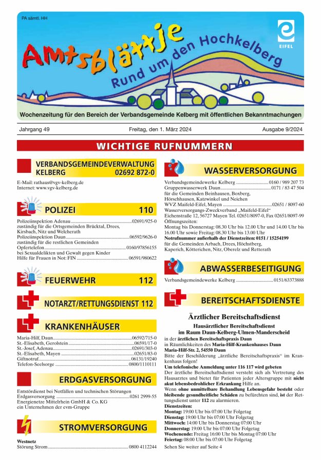 Amtsblättje - Rund um den Hochkelberg Titelblatt 09/2024