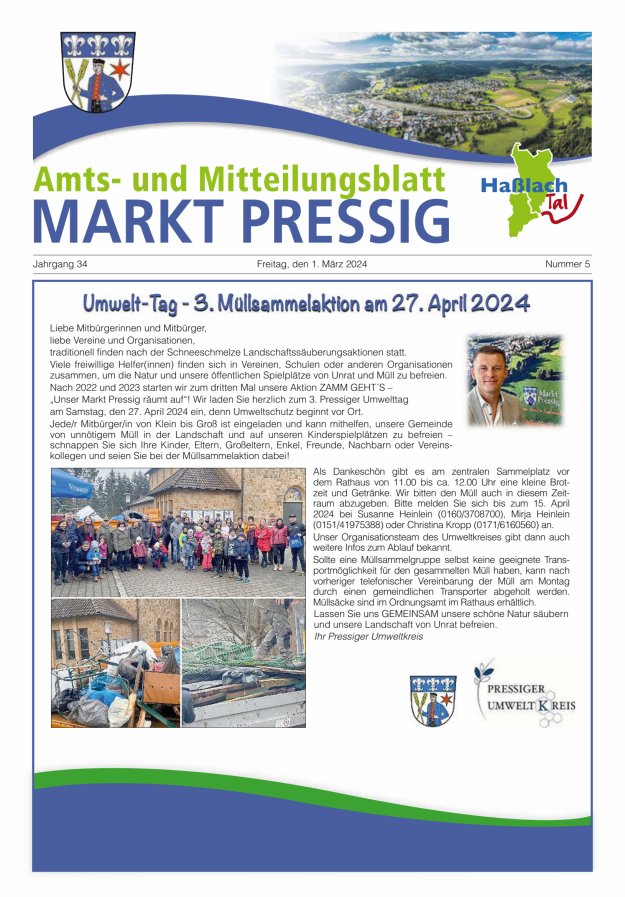 Amtsblatt für den Markt Pressig mit den Gemeindeteilen Titelblatt 05/2024