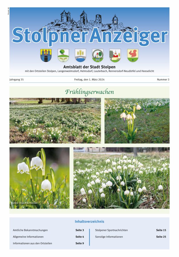 Stolpner Anzeiger - Amtsblatt der Stadt Stolpen mit den Ortsteilen Titelblatt 03/2024
