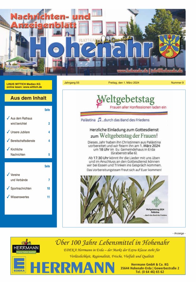 Nachrichten- und Anzeigenblatt für die Gemeinde Hohenahr Titelblatt 09/2024