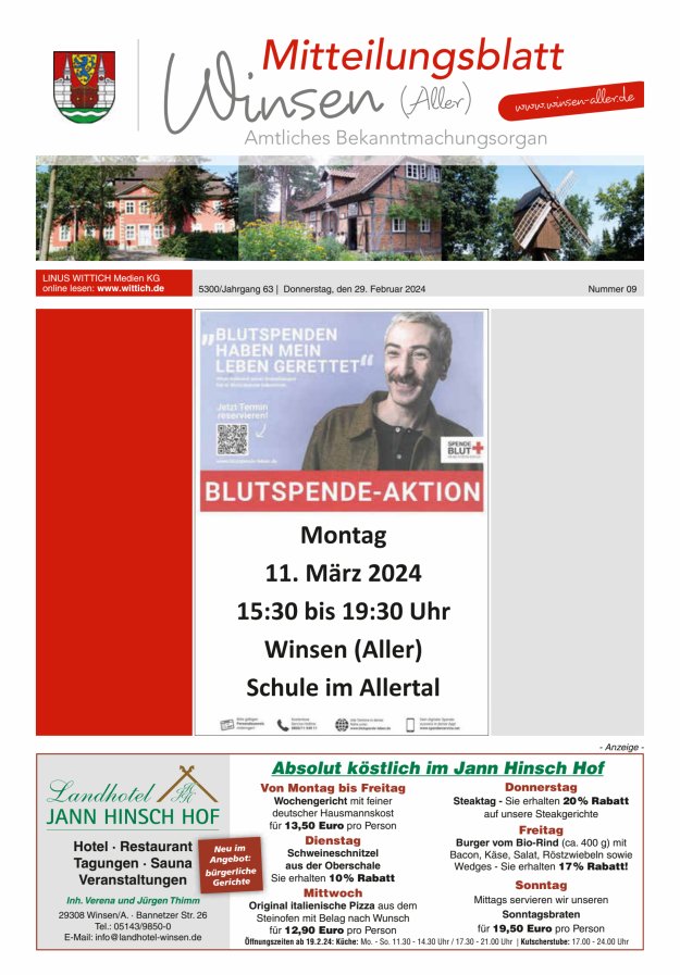 Mitteilungsblatt der Gemeinde Winsen Titelblatt 09/2024