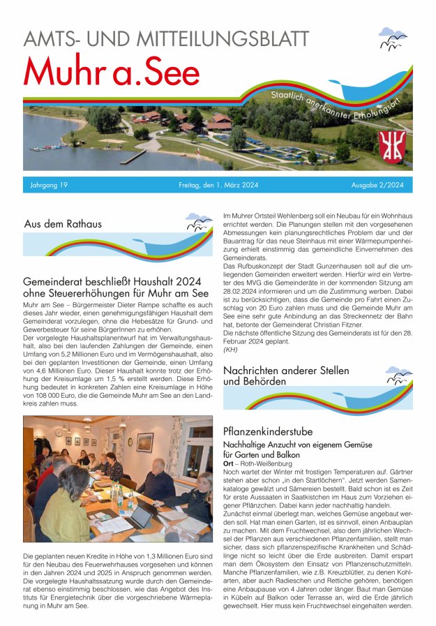 Muhrer Heimatbrief Amts- u Mitteilungsblatt der Gemeinde Muhr a See Titelblatt 02/2024
