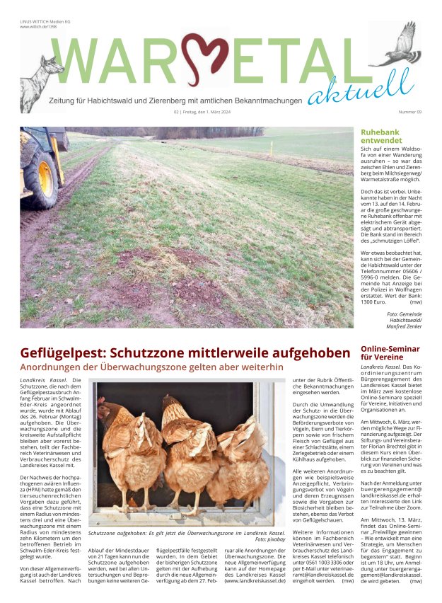 Warmetal aktuell (Habichtswald + Zierenberg) Titelblatt 09/2024