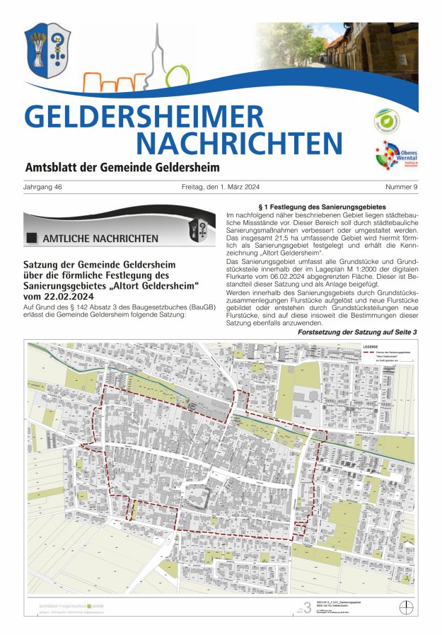 Geldersheimer Nachrichten Amtsblatt der Gemeinde Geldersheim Titelblatt 09/2024