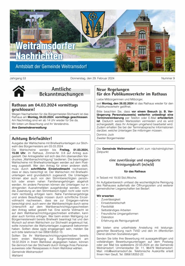 Weitramsdorfer Nachrichten Titelblatt 09/2024
