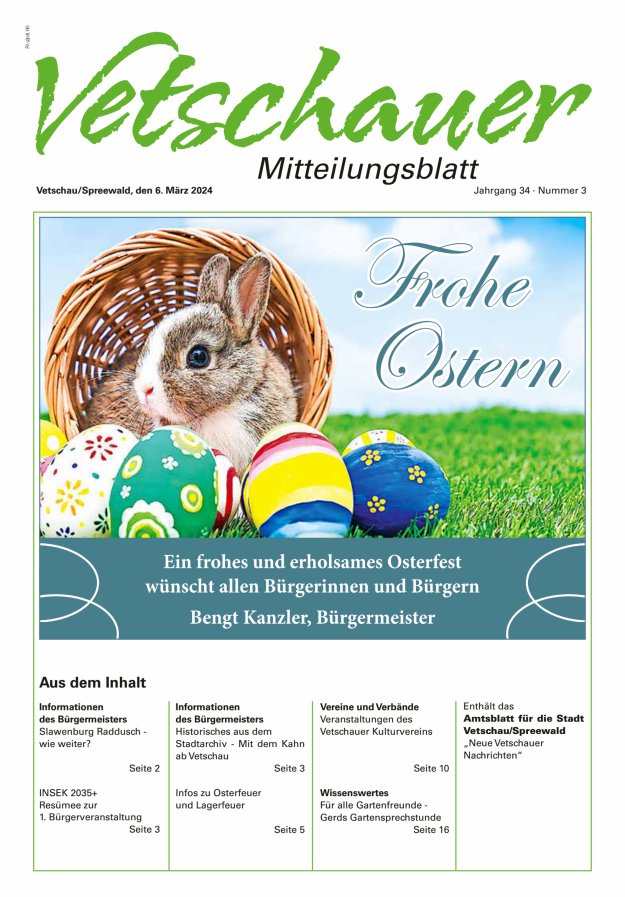 Vetschauer Mitteilungsblatt - Neue Vetschauer Nachrichten (Amtsblatt) Titelblatt 03/2024