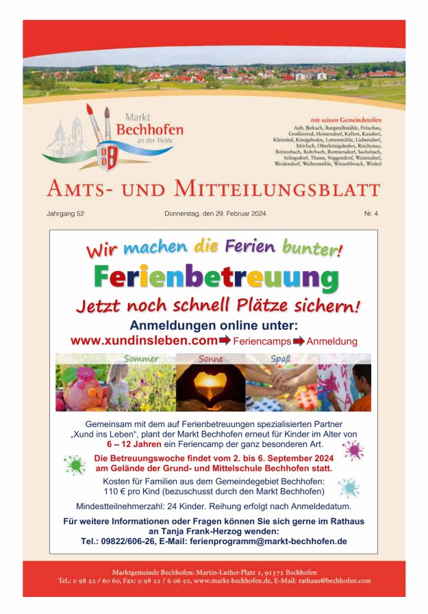 Amts- und Mitteilungsblatt für den Markt Bechhofen Titelblatt 04/2024