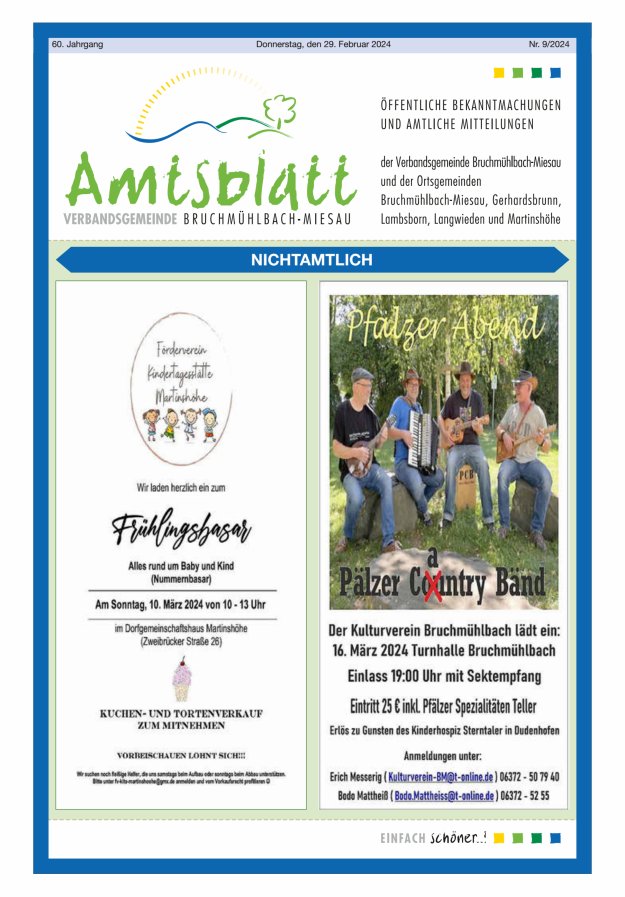 Amtsblatt der VG Bruchmühlbach-Miesau Titelblatt 09/2024