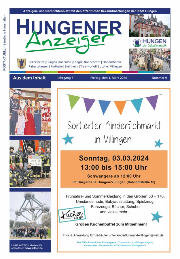 Anzeigen- und Nachrichtenblatt mit den öff  Bekanntmachungen der Stadt Hungen Titelblatt 09/2024