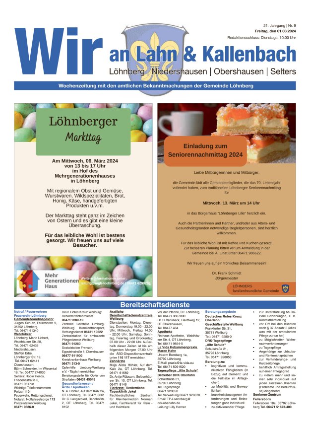 Amtliches Mitteilungsblatt der Gemeinde Löhnberg Titelblatt 09/2024