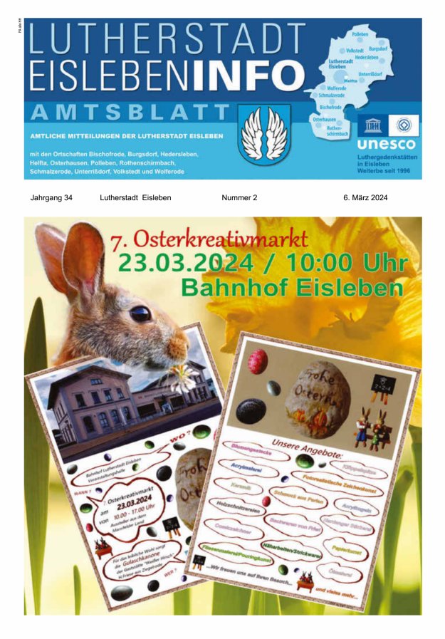 Amtsblatt Lutherstadt Eisleben – Amtliches Mitteilungsblatt der Lutherstadt Eisleben Titelblatt 02/2024