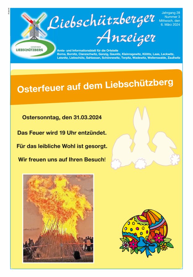 Liebschützberger Anzeiger - Amts- und Informationsblatt Titelblatt 03/2024