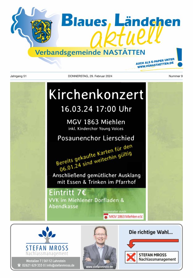 Blaues Ländchen aktuell - Heimat- u Bürgerzeitung VG Nastätten Titelblatt 09/2024