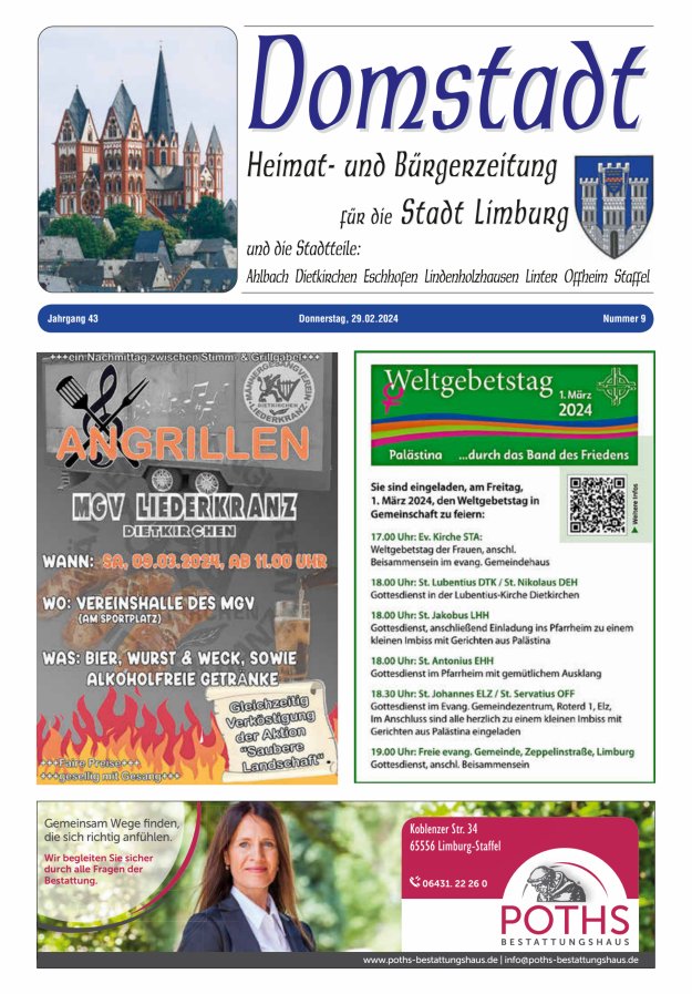 Domstadt - Heimat- und Bürgerzeitung für die Stadt Limburg Titelblatt 09/2024