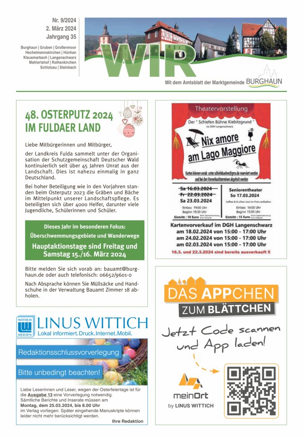 WIR - mit Amtsblatt der Marktgemeinde Burghaun Titelblatt 09/2024