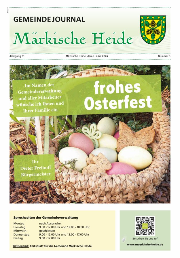 Gemeindejournal Märkische Heide – Amtsblatt für die Gemeinde Märkische Heide Titelblatt 03/2024