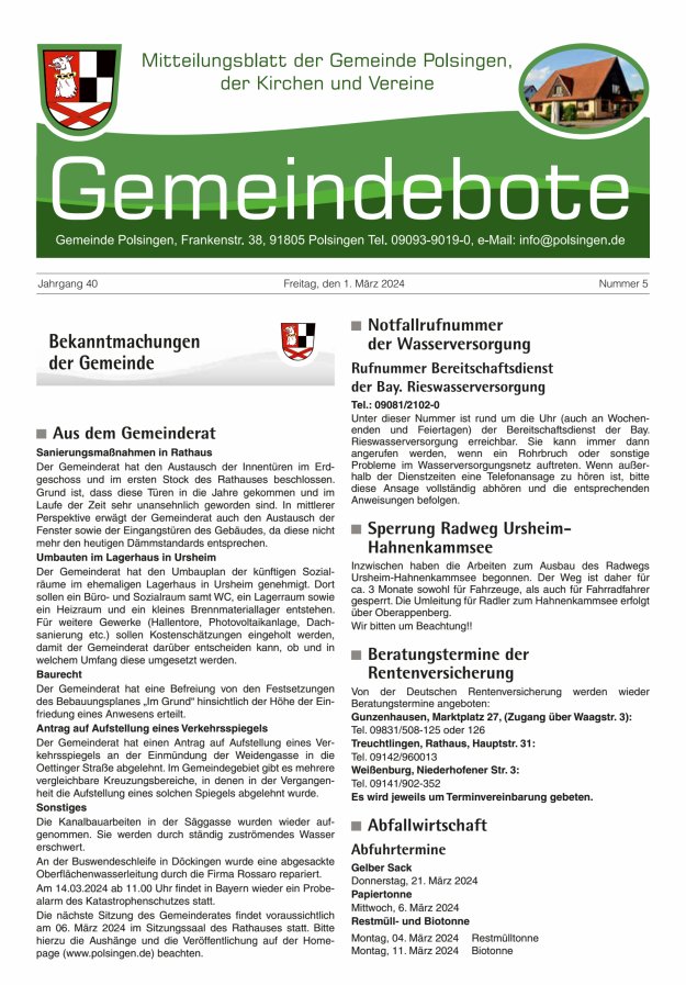 Polsingen - Der Gemeindebote Titelblatt 05/2024