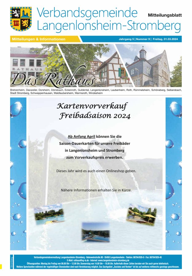 Das Rathaus - MTB d VG Langenlonsheim-Stromberg  Titelblatt 09/2024