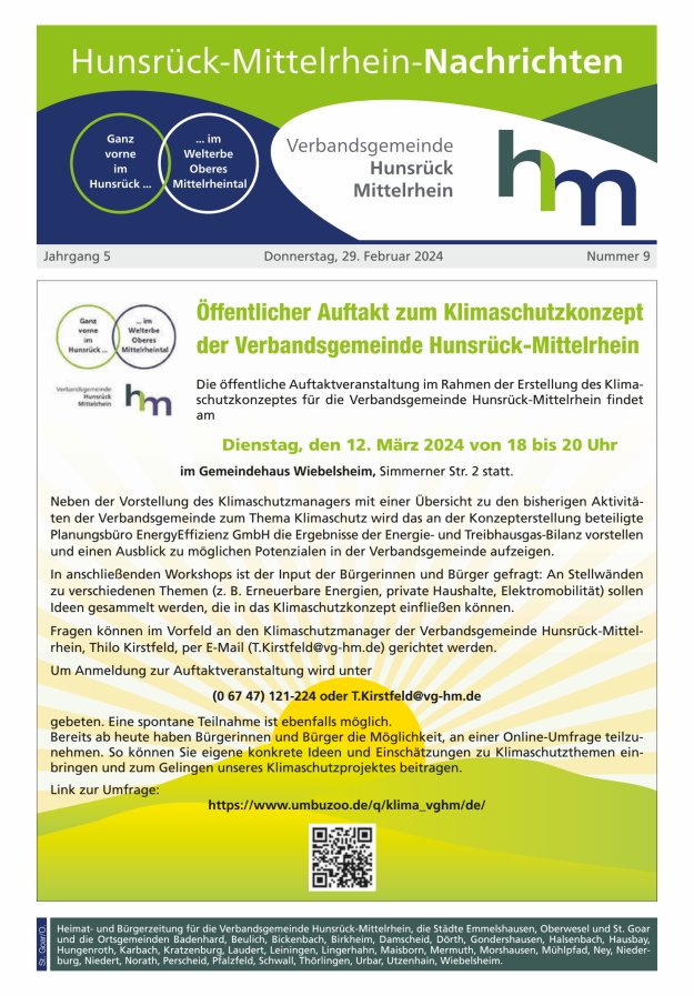 Hunsrück-Mittelrhein Nachrichten Ausgabe St Goar Oberwesel Titelblatt 09/2024