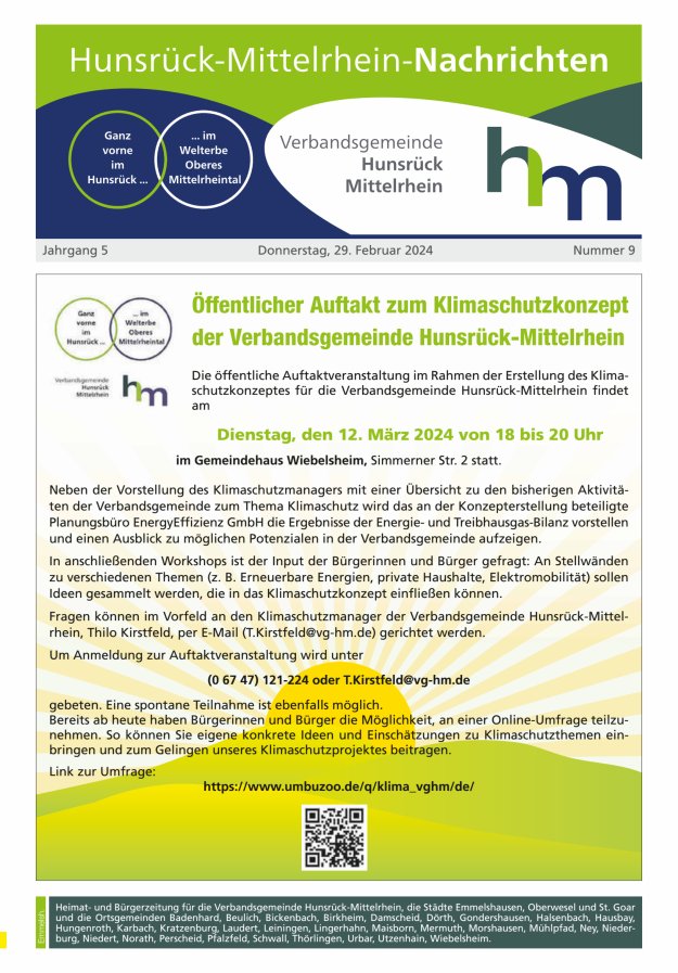 Hunsrück-Mittelrhein Nachrichten Ausgabe Emmelshausen Titelblatt 09/2024
