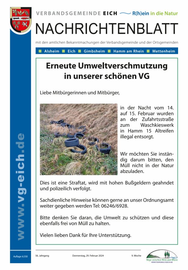 Nachrichtenblatt der VG Eich Titelblatt 09/2024