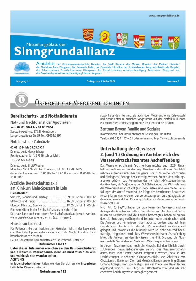Mitteilungsblatt der Sinngrundallianz Titelblatt 09/2024