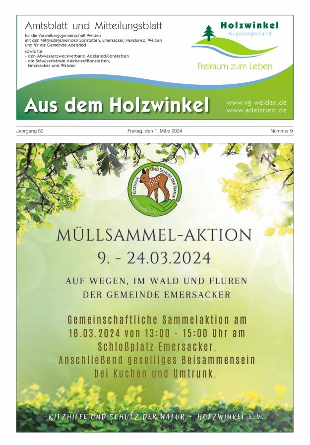 Aus dem Holzwinkel Amtsblatt u Mitteilungsblatt f VG Welden u GemAdelsried Titelblatt 09/2024