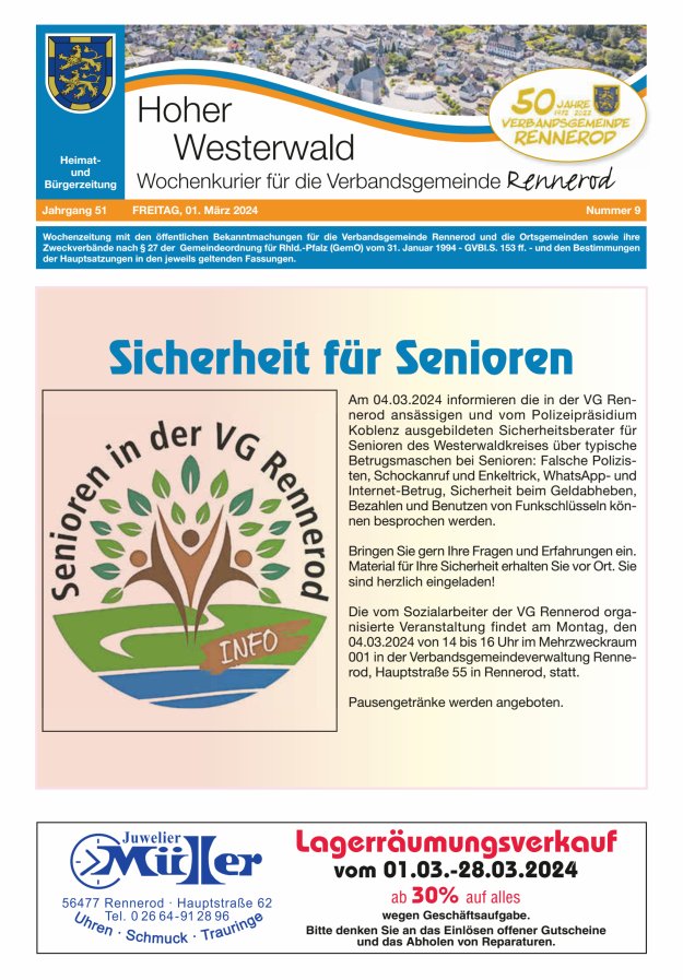 Hoher Westerwald - Wochenkurier für die Verbandsgemeinde Rennerod Titelblatt 09/2024