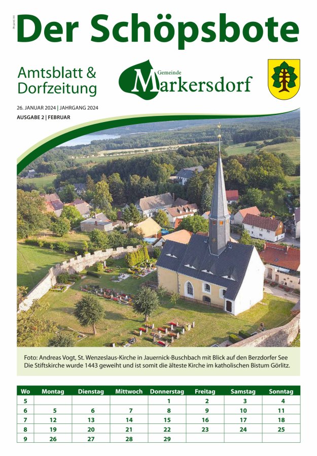 Amtsblatt und Dorfzeitung der Gemeinde Markersdorf Titelblatt 02/2024