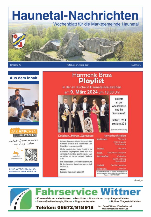 Haunetal-Nachrichten Titelblatt 09/2024
