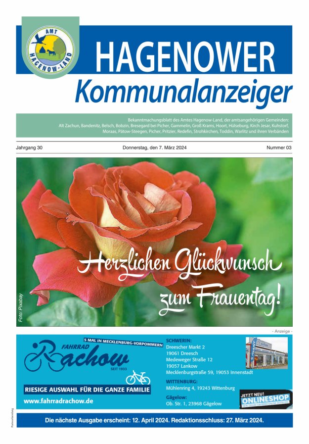 Hagenower Kommunalanzeiger Titelblatt 03/2024