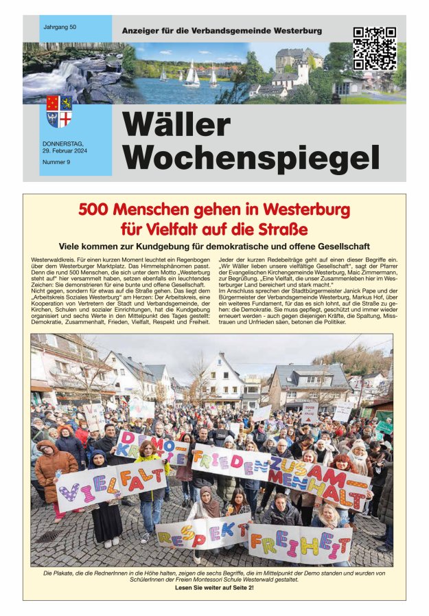 Wäller Wochenspiegel - Anzeiger für die Verbandsgemeinde Westerburg Titelblatt 09/2024