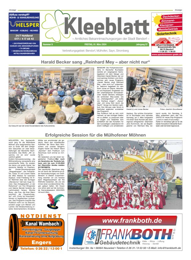 Kleeblatt - Amtliches Bekanntmachungsorgan der Stadt Bendorf Titelblatt 09/2024