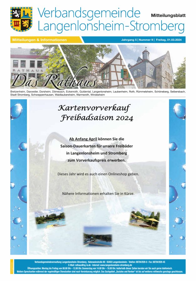 Das Rathaus - MTB d VG Langenlonsheim-Stromberg Titelblatt 09/2024