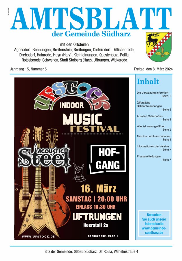 Amtsblatt der Gemeinde Südharz Titelblatt 05/2024