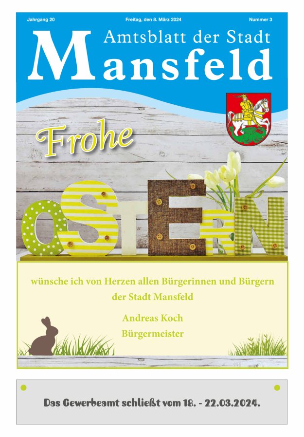 Amtsblatt der Stadt Mansfeld Titelblatt 03/2024