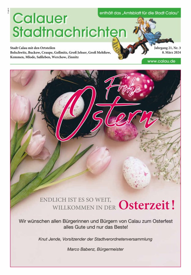 Calauer Stadtnachrichten  Titelblatt 03/2024