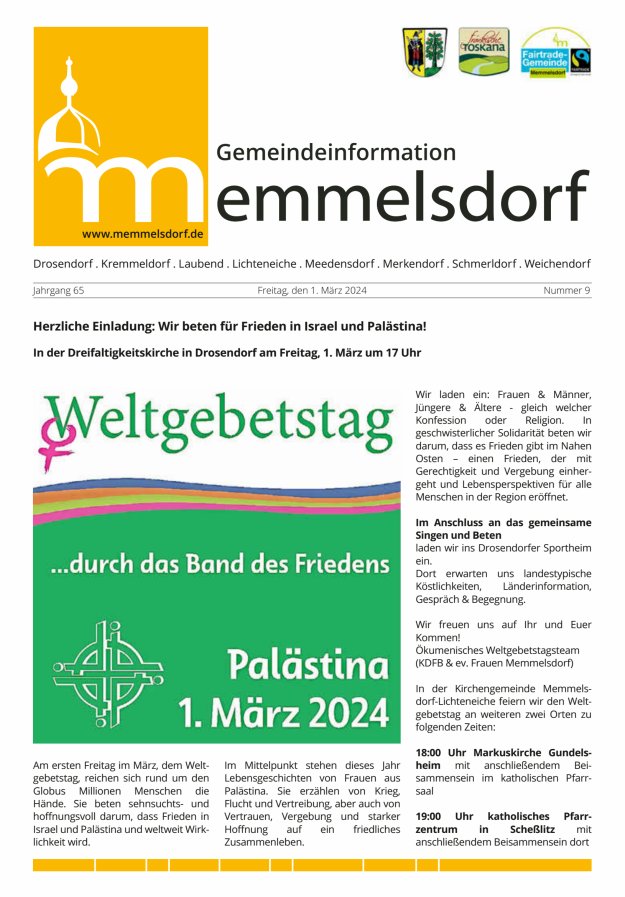 Mitteilungsblatt der Gemeinde Memmelsdorf Titelblatt 09/2024