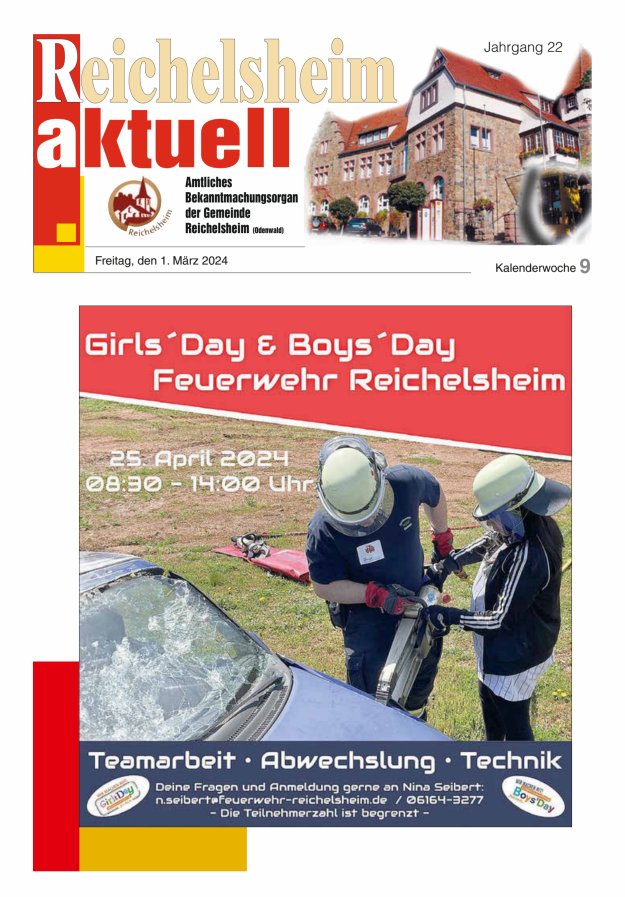 Reichelsheim aktuell - Amtsblatt der Gemeinde Reichelsheim(Odenwald) Titelblatt 09/2024