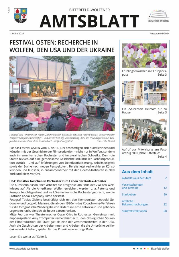 Bitterfeld-Wolfener Amtsblatt Titelblatt 03/2024