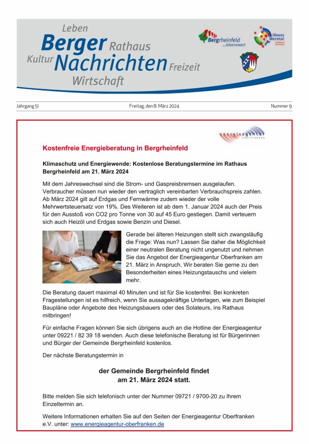 Berger Nachrichten, Bergrheinfeld Titelblatt 09/2024